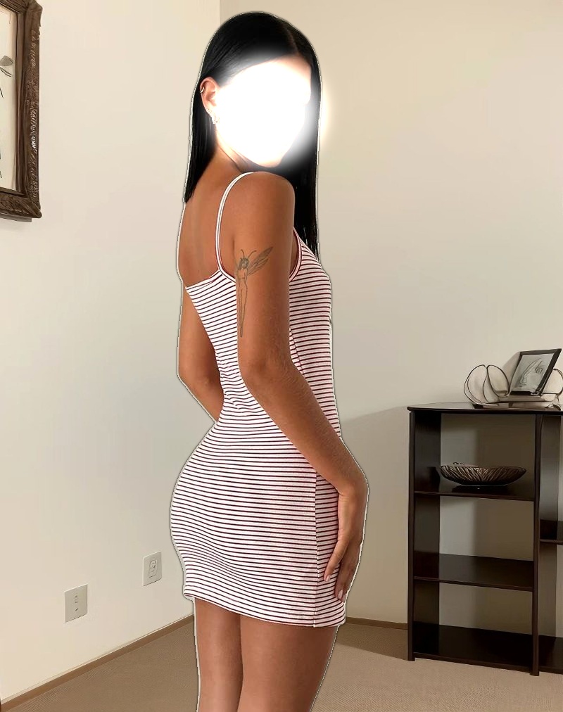 Anzhelina Strappy Mini Dress in Red and White Stripe