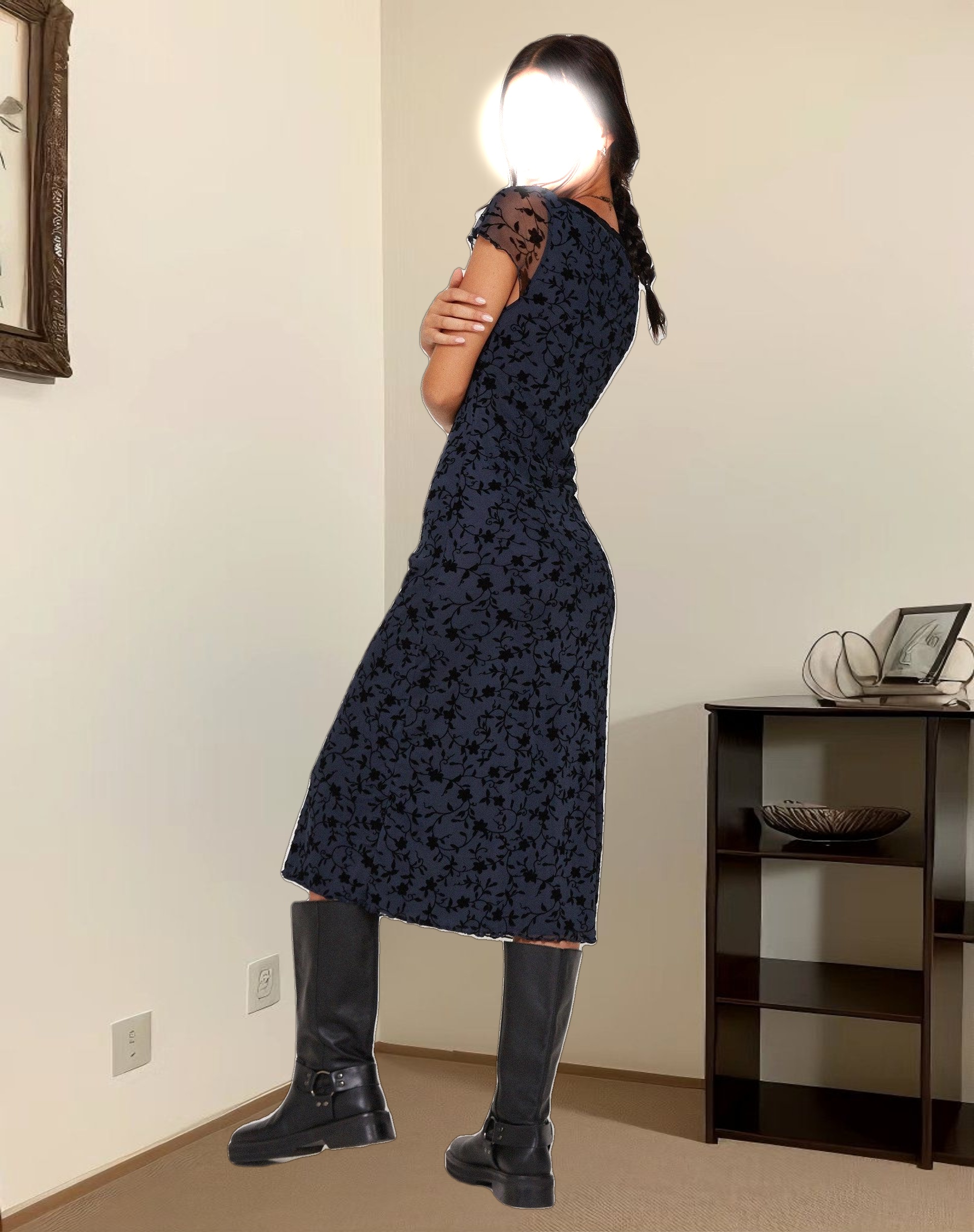 Vilinia Midi Dress in Pretty Petal Flock Black