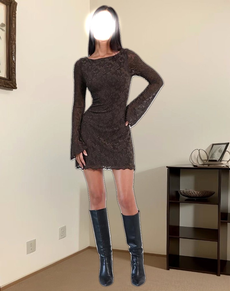 Sevila Dress in Jacquard Knit Dark Brown