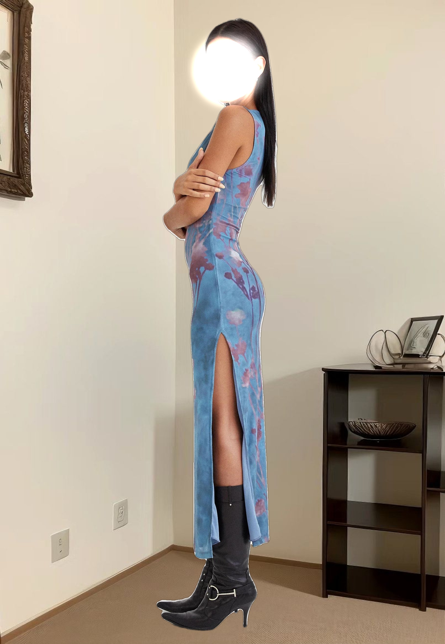 MOTEL X JACQUIE Flo Midi Dress in Lumen Mesh Blue