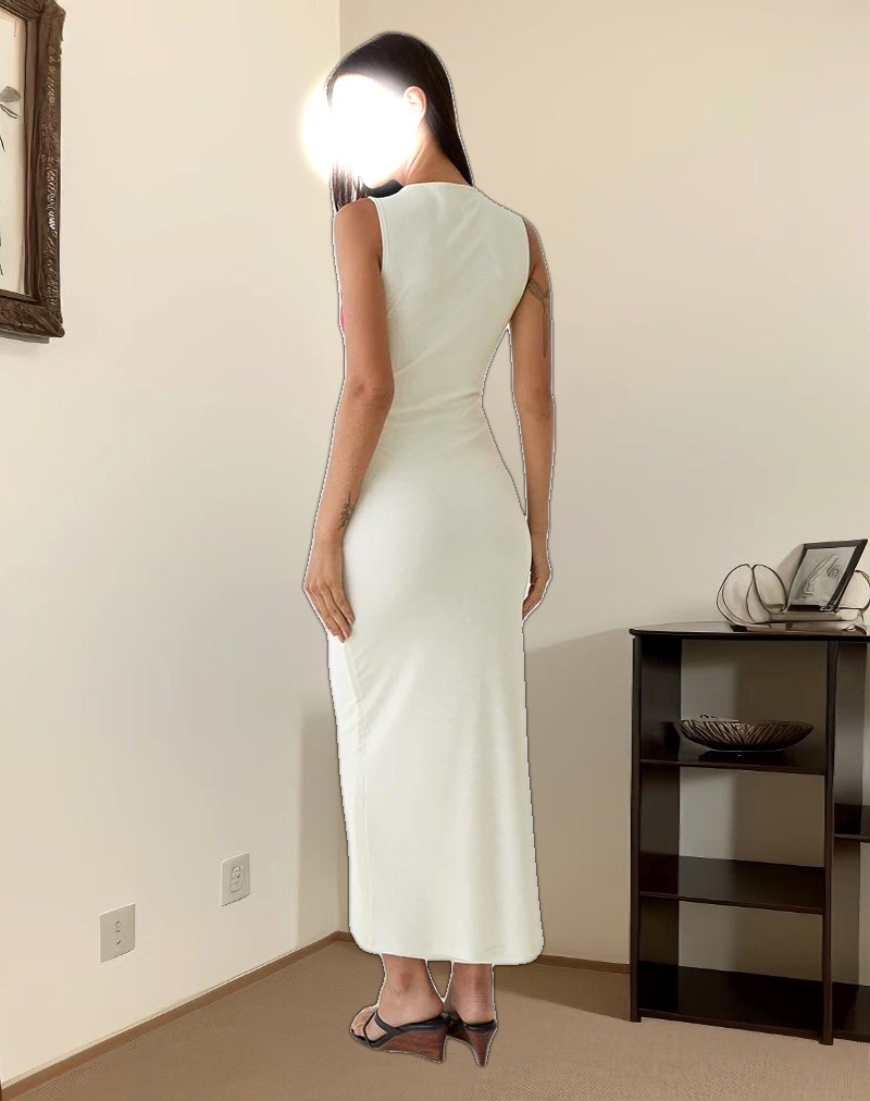 Fayola Printed Maxi Dress in Cream with Red Watercolour Flower