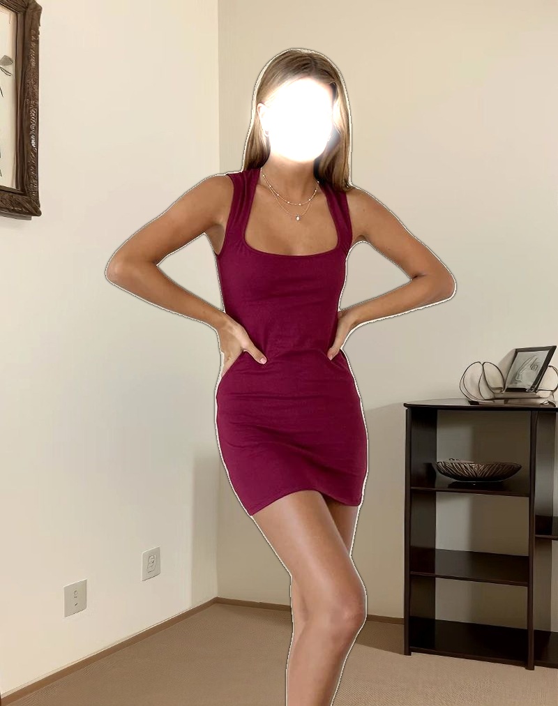 Jinsuen Bodycon Mini Dress in Lycra Burgundy