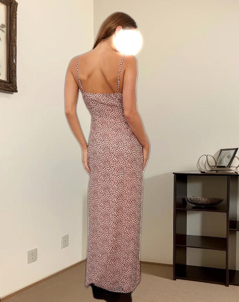 Naoya Midi Dress in Pink and Brown Lips Print