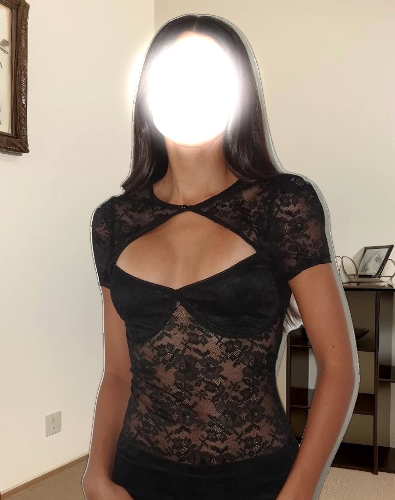 Rium Unlined Midi Dress in Lace Black