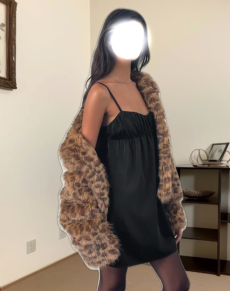 Cadenza Square Neck Slip Mini Dress in Black