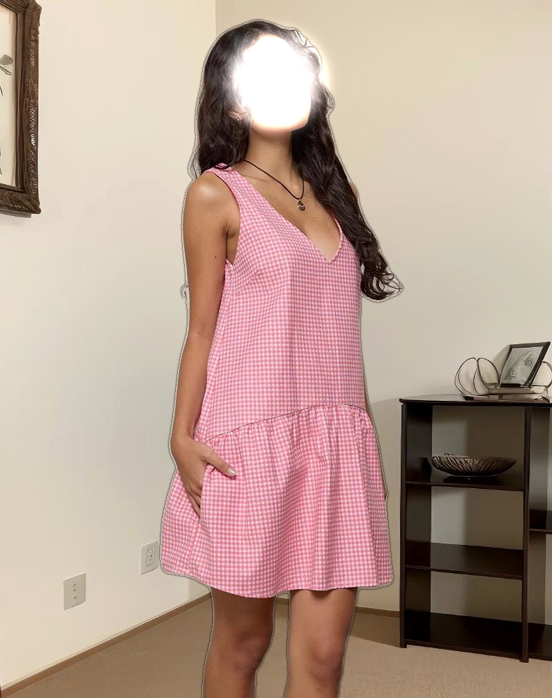 Magare Mini Dress in Mini Gingham Peach