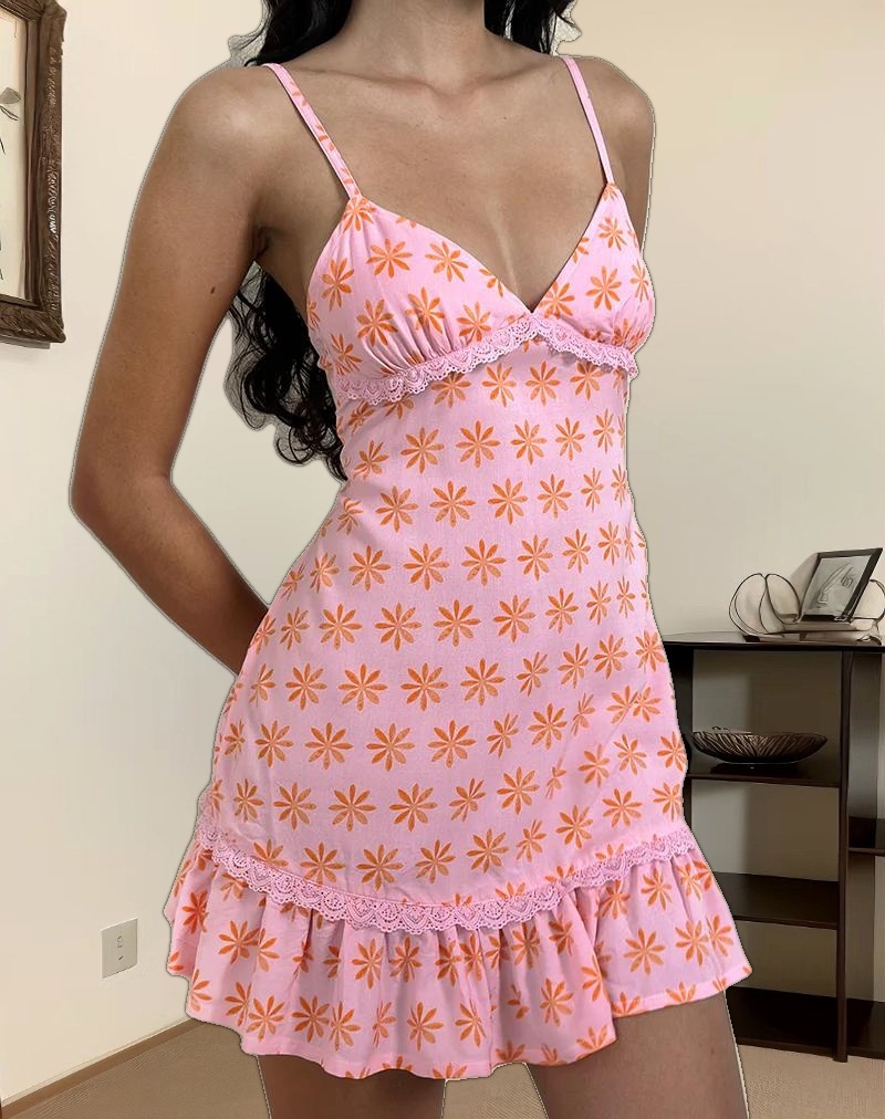 Tavita Mini Dress in Tile Flower Pink