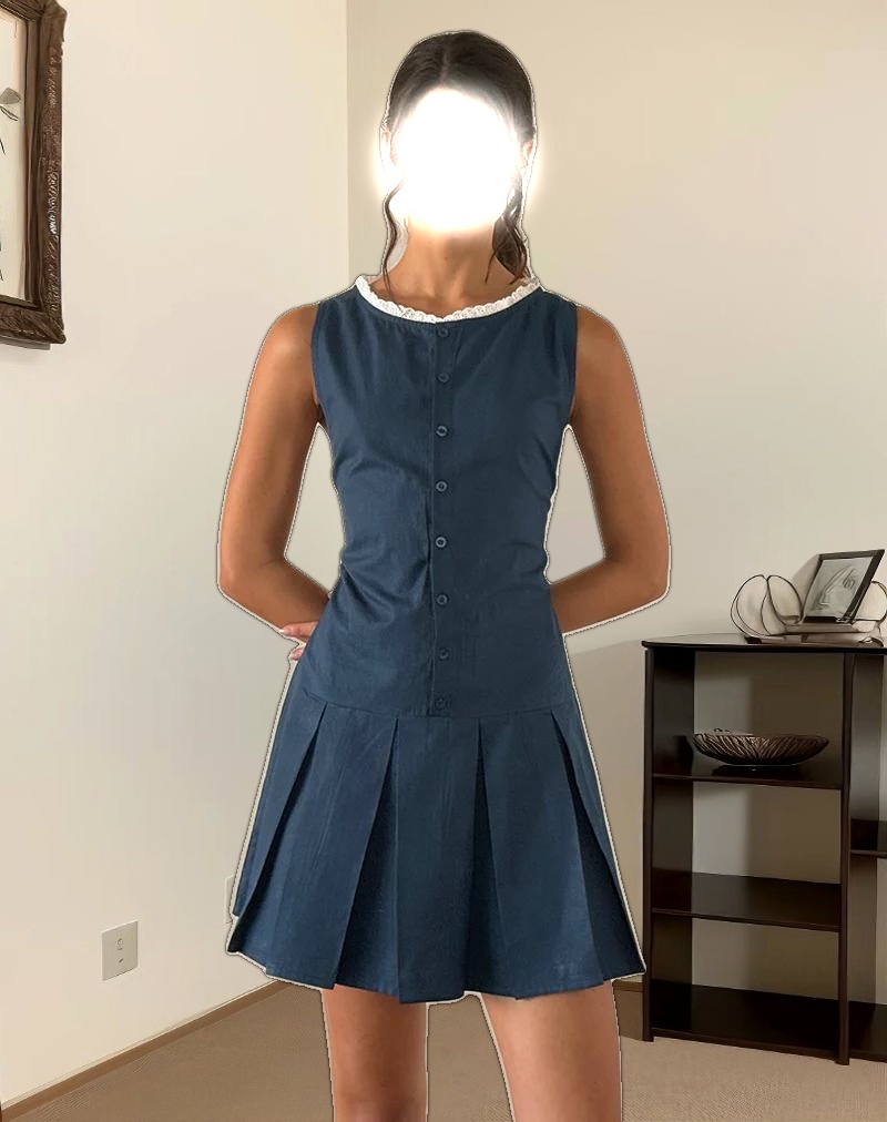 Gitas Button Mini Dress in Poplin Navy