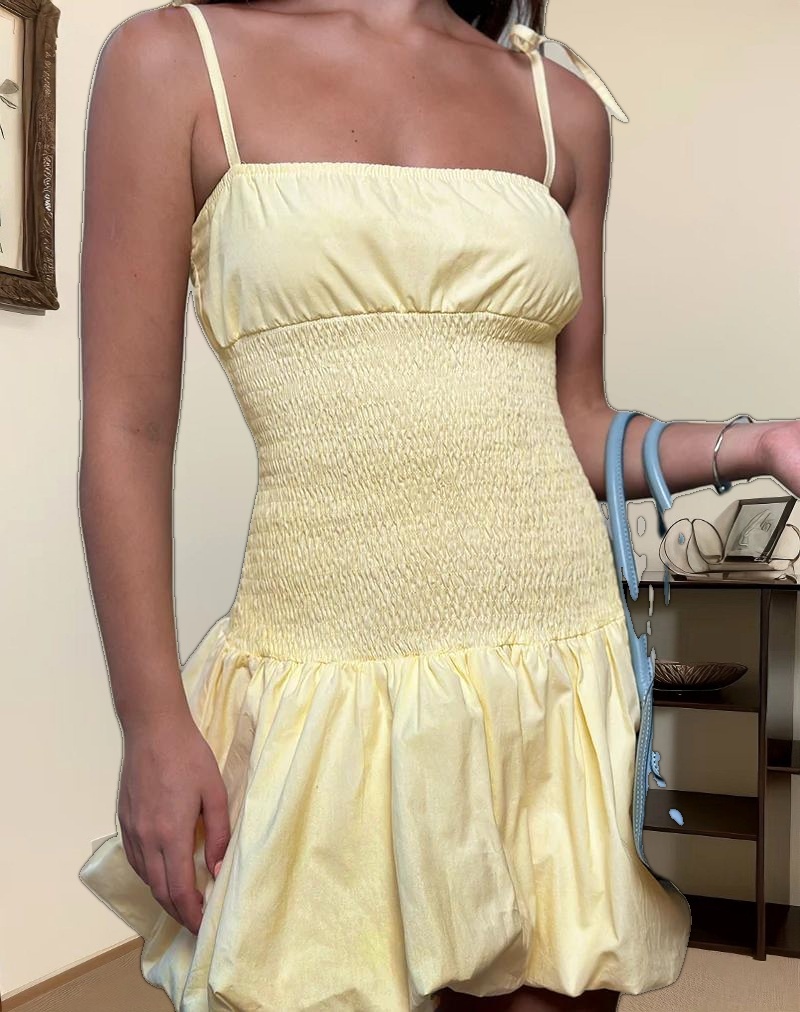 Daiwa Puffball Mini Dress in Poplin Lemon