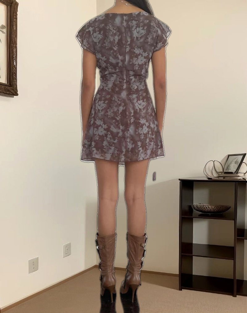 Valencia Mini Dress in Botanical Shadow Brown