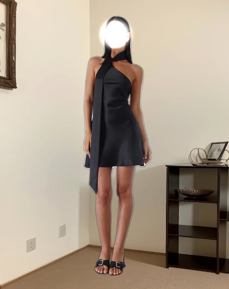 Brigid One Shoulder Satin Dress in Black