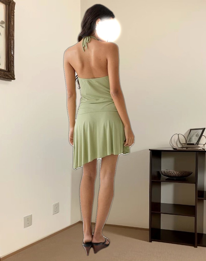 Saira Halter Neck Mini Dress in Sage