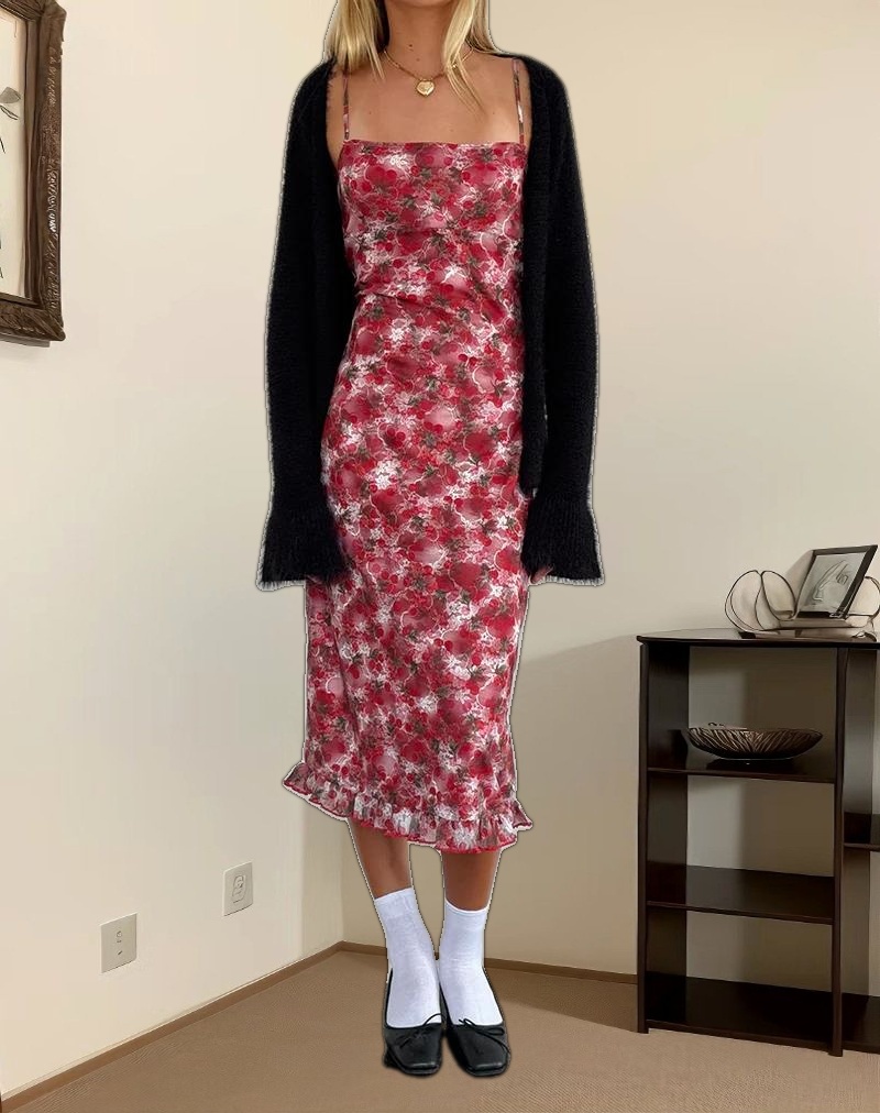 Nawari Midi Dress in Printed Lace Cherry