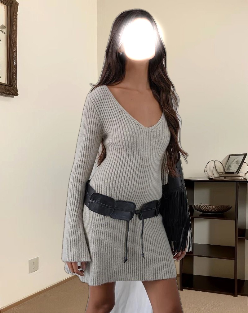 Meghan Dress in Wider Rib Knit Ecru