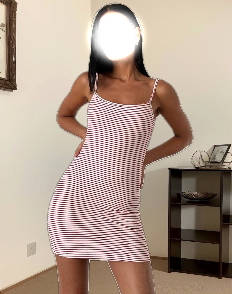 Anzhelina Strappy Mini Dress in Red and White Stripe