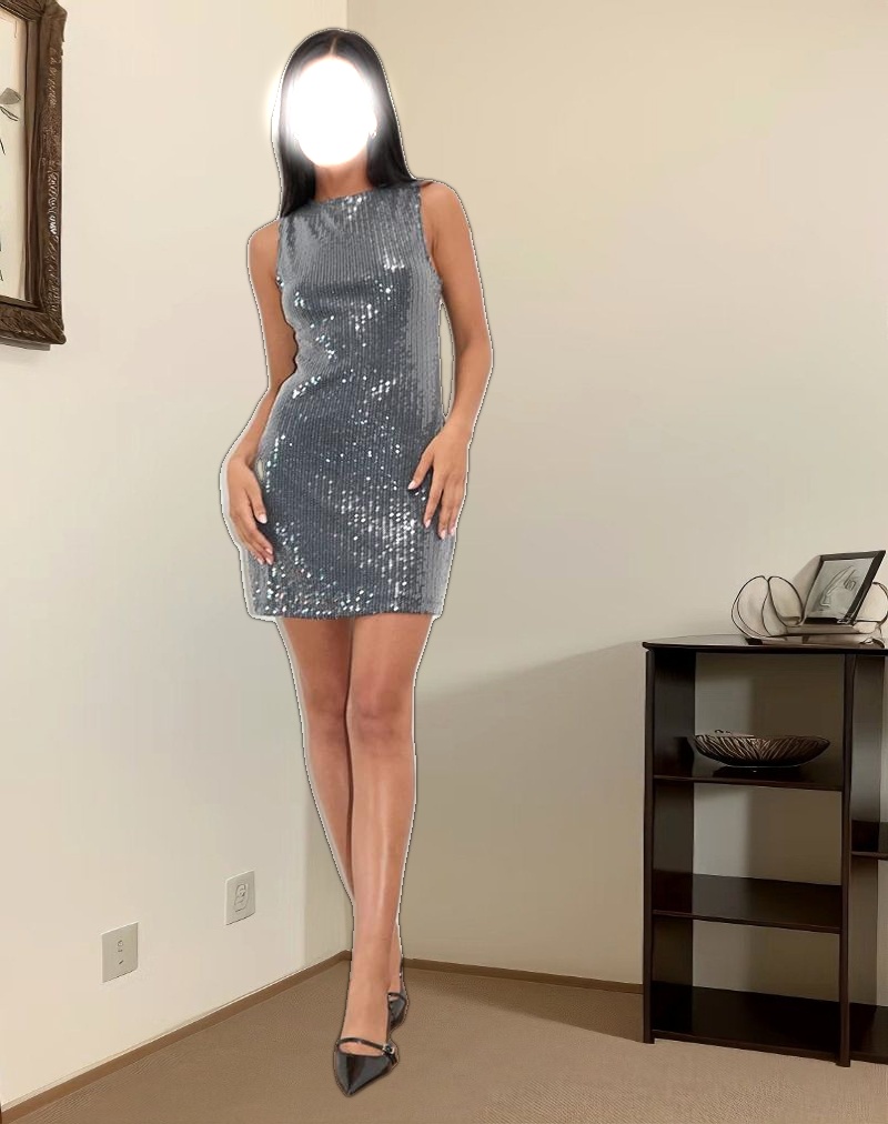 Zerla Mini Dress in Shimmer Sequin Charcoal