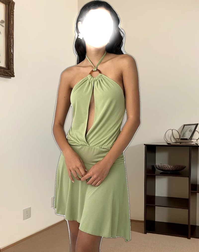 Saira Halter Neck Mini Dress in Sage