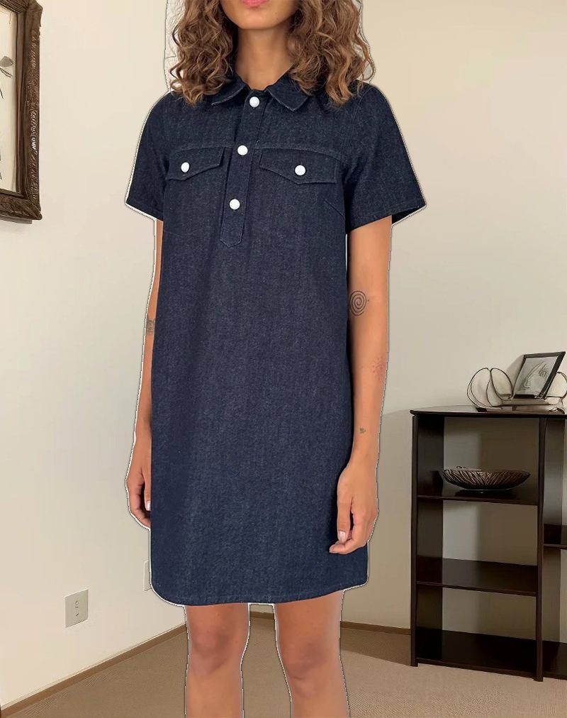 Reiga Smock Mini Dress in Denim Indigo