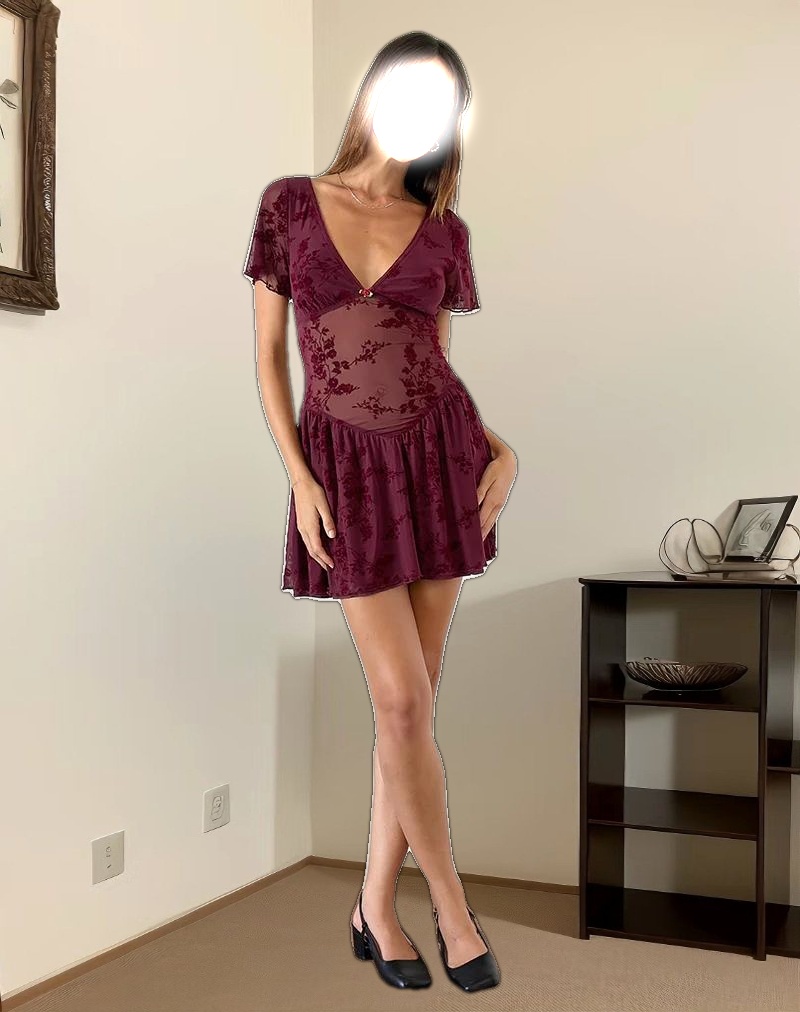 Geni Mini Dress in Botanical Flower Maroon