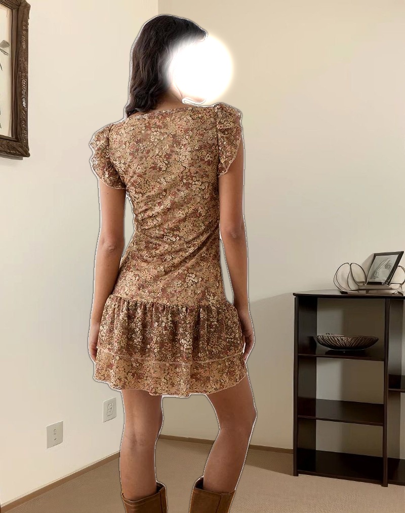 Lotri Wrap Mini Dress in Cluster Floral Brown