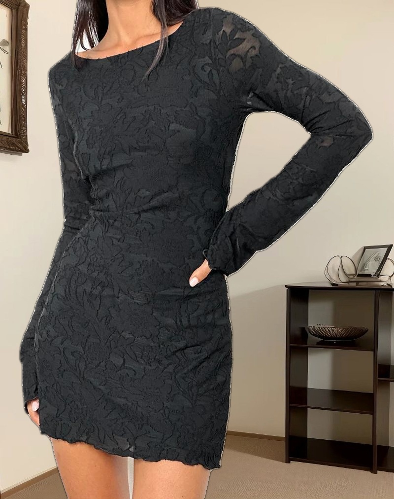 Julita Mini Dress in Sheer Flower Black