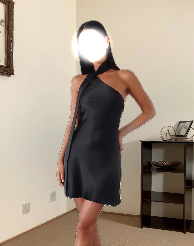 Brigid One Shoulder Satin Dress in Black