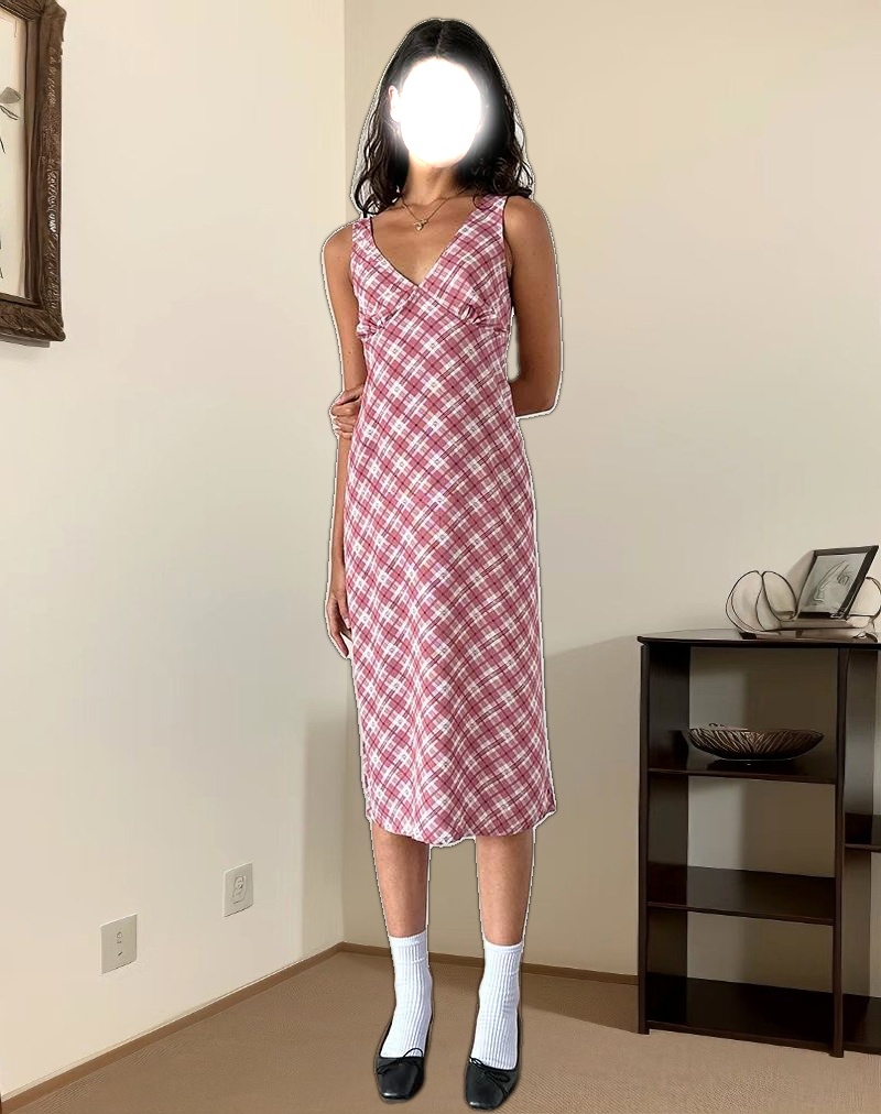 Liva Midi Dress in Pink Tartan