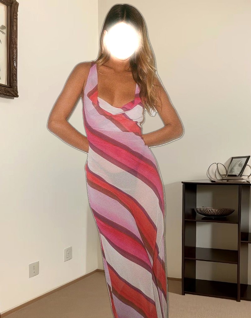 Anira Maxi Dress in Pink Chiffon Painted Stripe