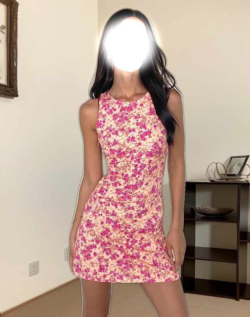 Ayana Backless Mini Dress in Dark Wild Flower Cantaloupe