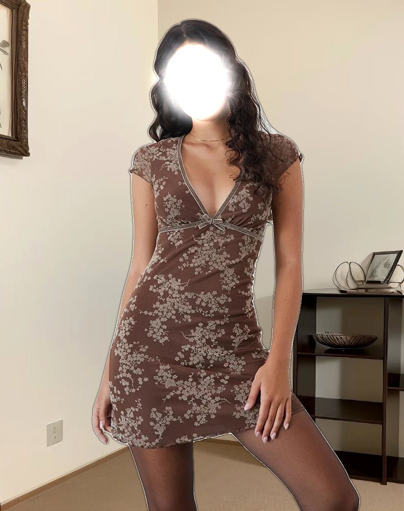 Evilia Mini Dress in Floral Blooming Vines Brown