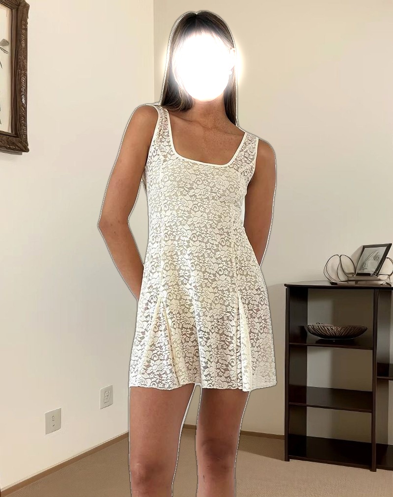 Tabah Mini Dress in Rose Lace Ivory