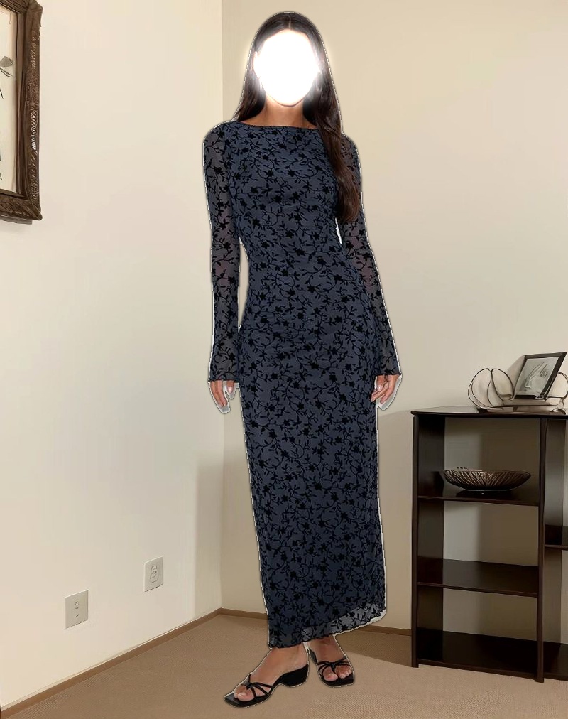 Shaleed Maxi Dress in Pretty Petal Flock Navy