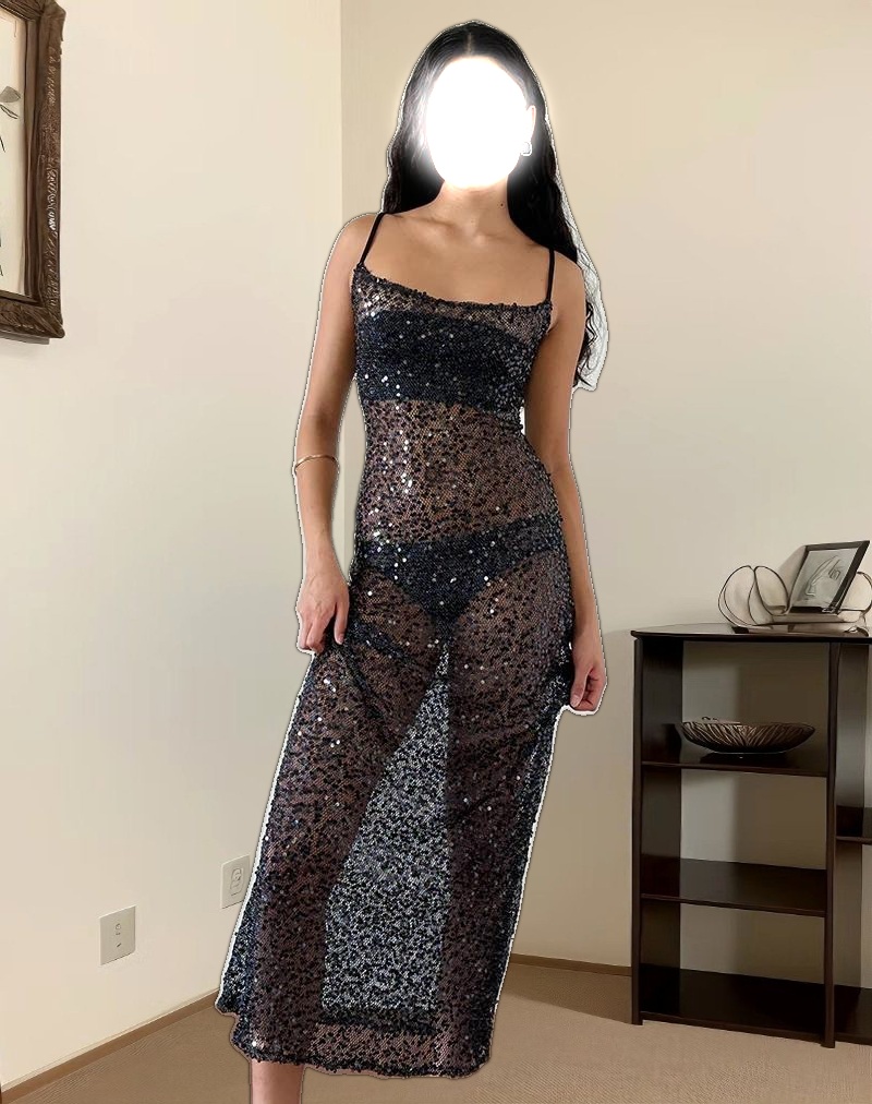 Darsih Maxi Dress in Sequin Mesh Black