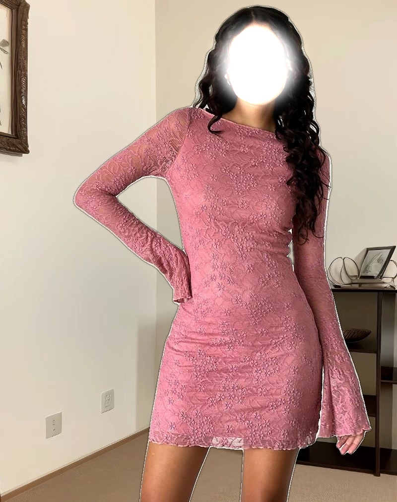 Sevila Long Sleeve Dress in Dusty Rose Lace