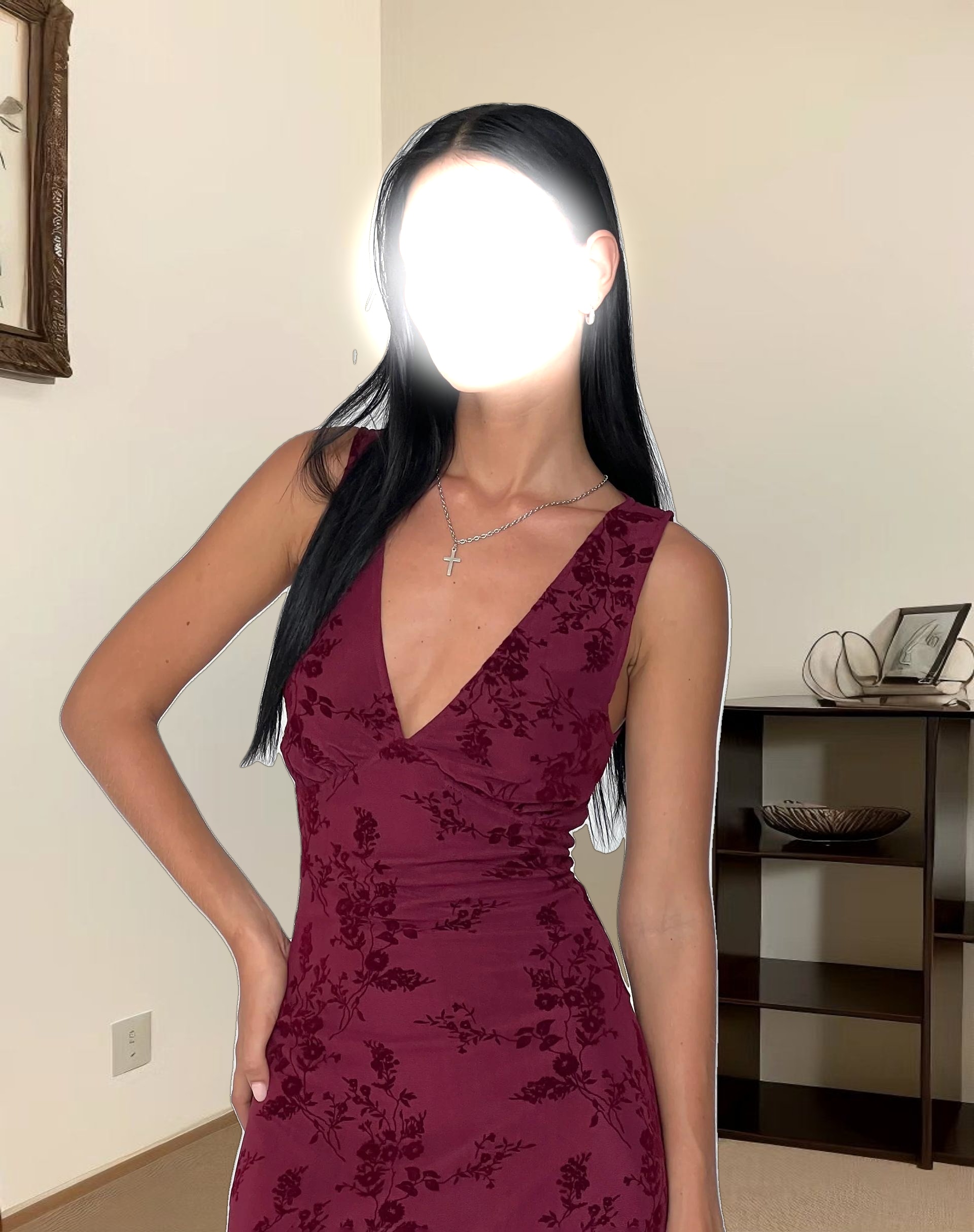 Gabriela Midi Dress in Botanical Flower Maroon