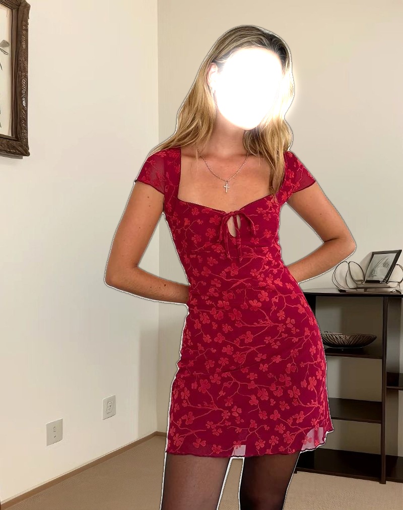 Lashka Mini Dress in Red Grunge Floral Flock