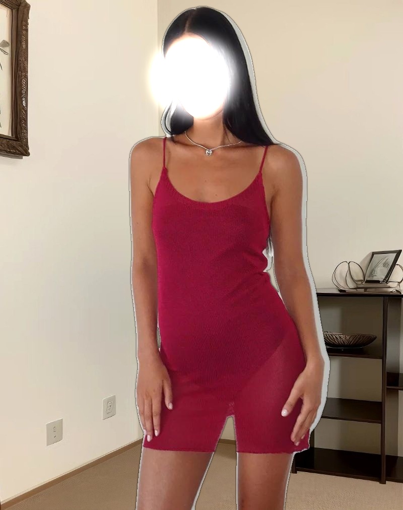 Chiara Mini Dress in Sheer Knit Red