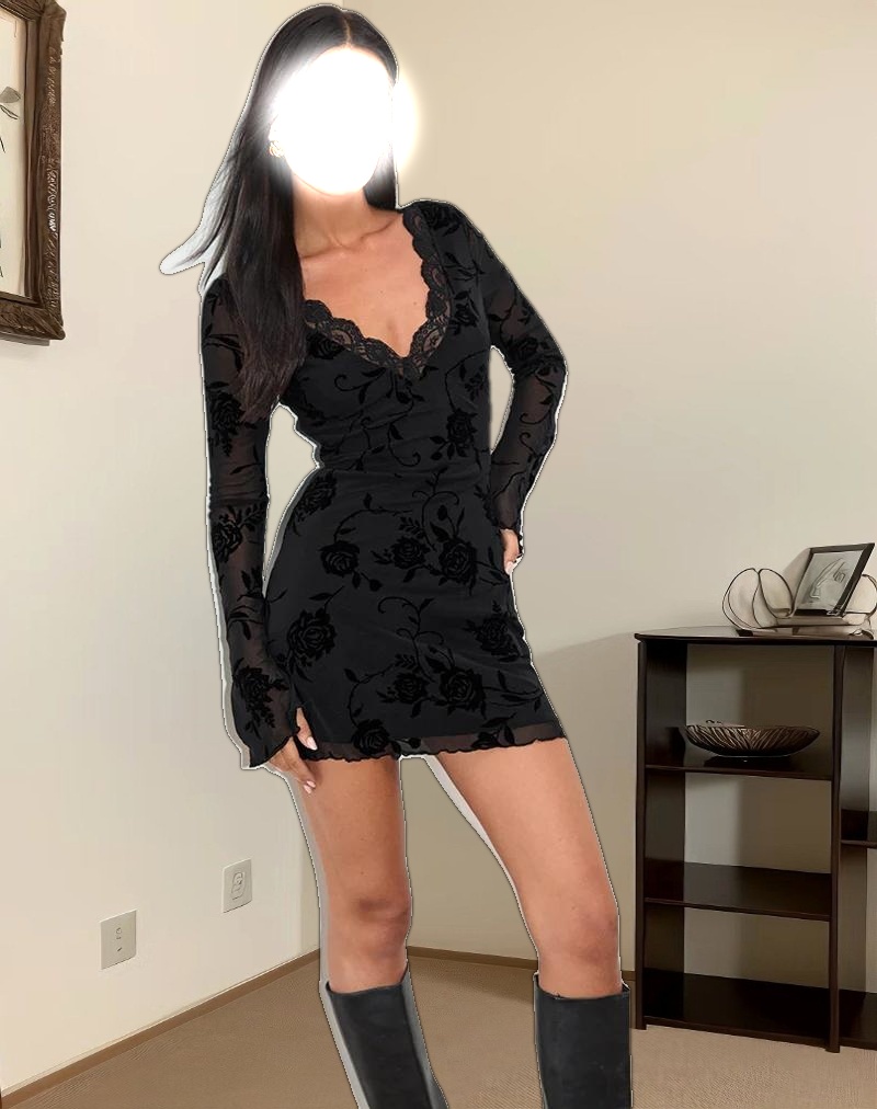 Sriti Mini Dress in Rose Flock Black