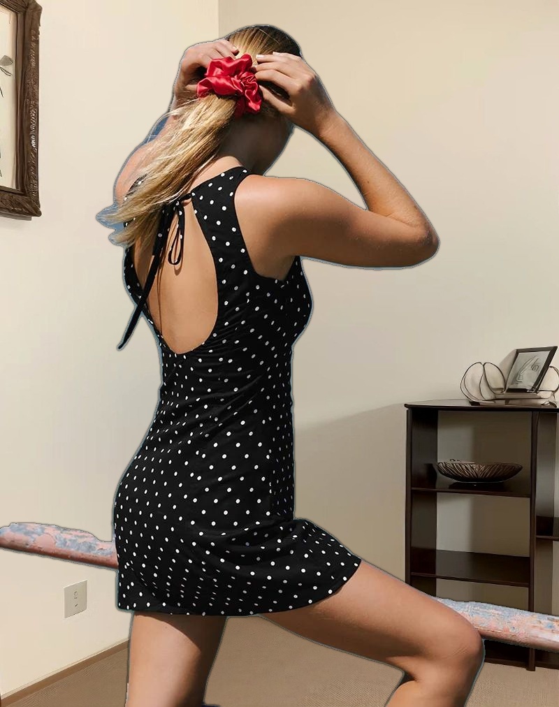 Ayana Backless Mini Dress in Polka Black
