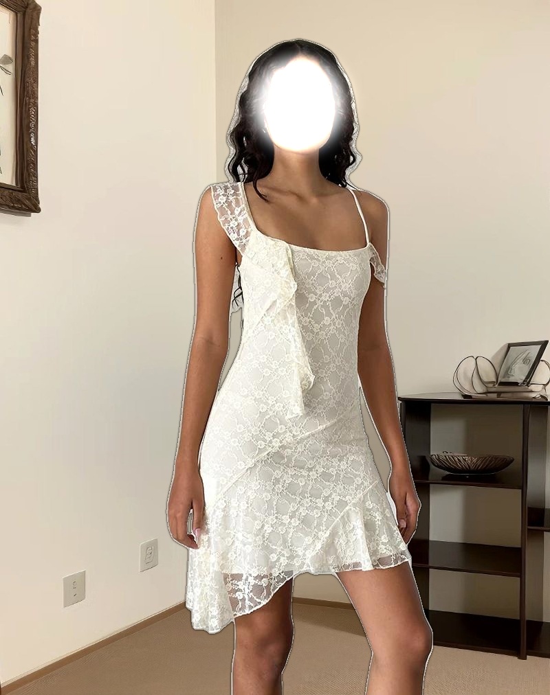 Jati Mini Dress in Off White Canina Rose Lace