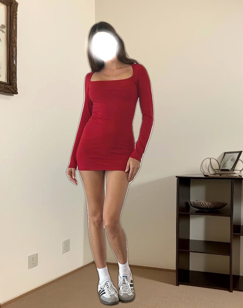 Janjisu Bodycon Mini Dress in Adrenaline Red