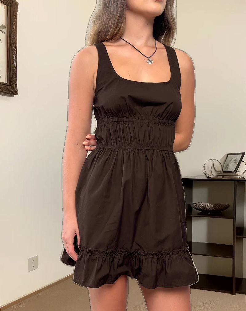 Shoyo Frill Mini Dress in Bitter Chocolate