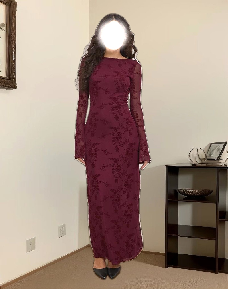 Shaleed Dress in Botanical Flower Maroon