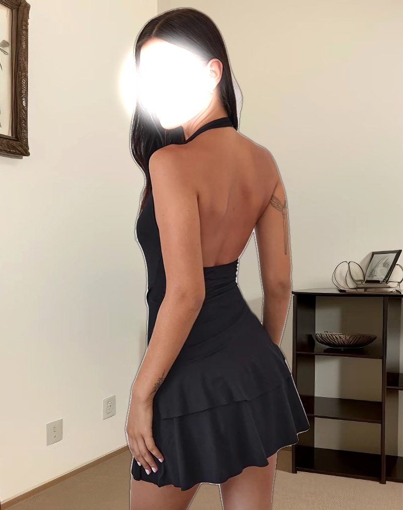 Semary Plunge Wrap Mini Dress in Black