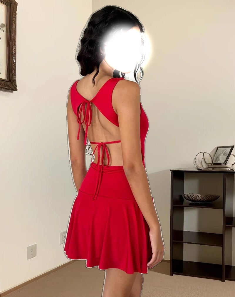 Abreille Open Back Mini Dress in Slinky Red