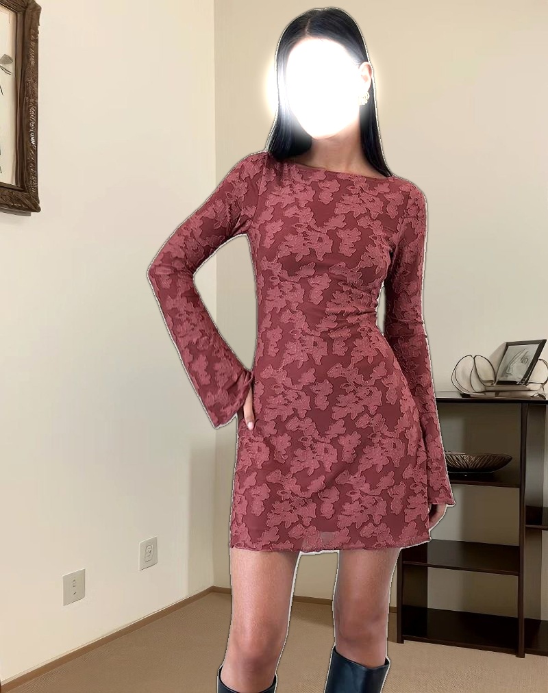 Sevila Dress in Maroon Burnout Mesh