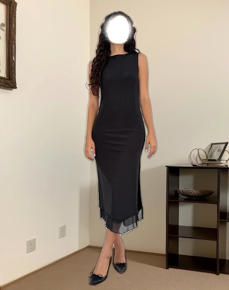 Lyra Backless Midi Dress in Mesh Black