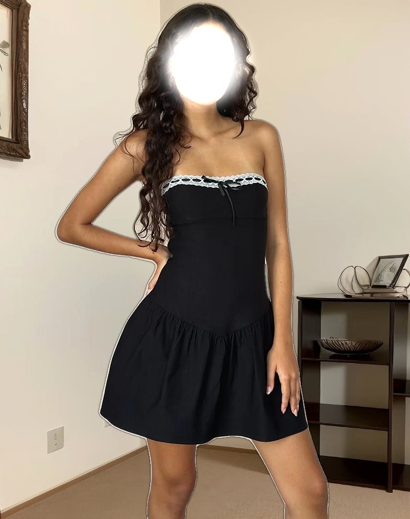 Manisha Mini Dress in Black with White Trim