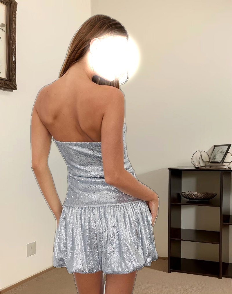 Rone Mini Dress in Silver Chrome Sequin