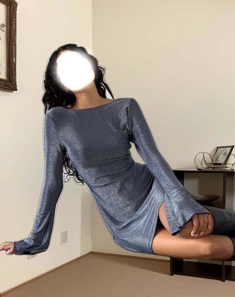 Sarweni Long Sleeve Mini Dress in Midnight Shimmer